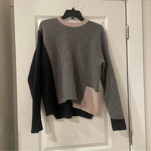 360 Cashmere Asymmetrical Ribbed Sweater Grey and Pink Size Medium